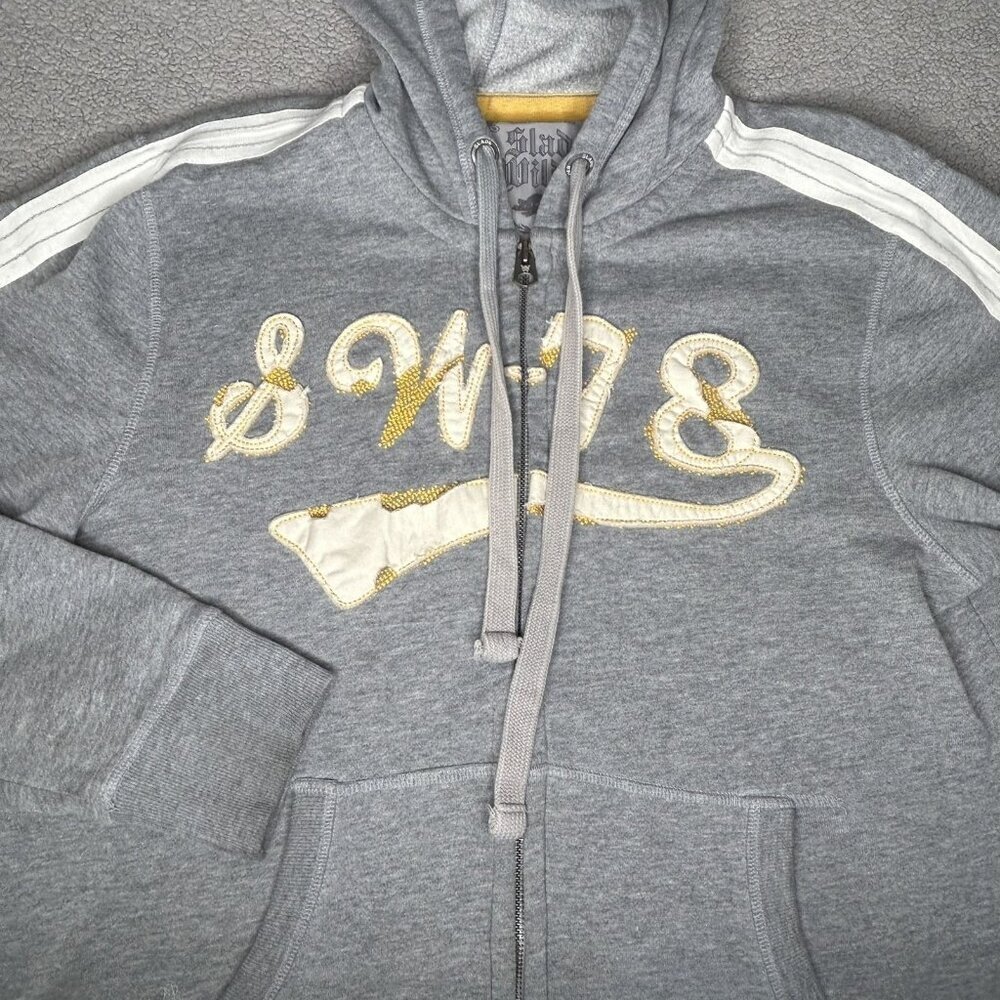 Slade Wilder Hoodie Mens Large Gray Y2K Zip Up Sweatshirt Stripe Streetwear